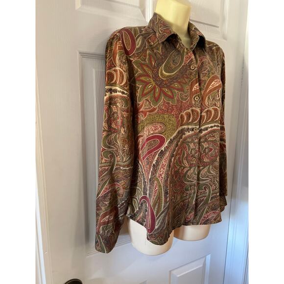 Nine West Vintage Paisley Print Silk Blouse Woman Size 8 Button Up Long Sleeves - Picture 2 of 8